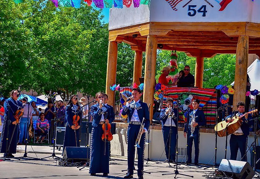 A mariachi band playing in Mesilla, New Mexico, town square.