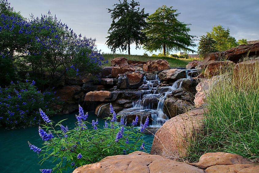 A Waterfall in a Park in Frisco, Texas