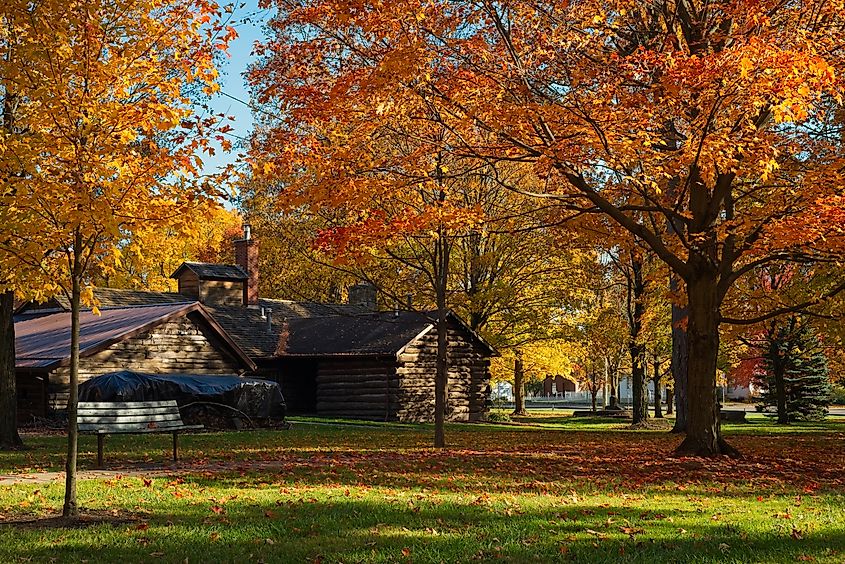 View of fall foliage in the town of Burton, Ohio.