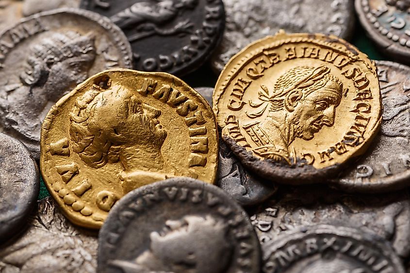 Roman gold and silver coins.