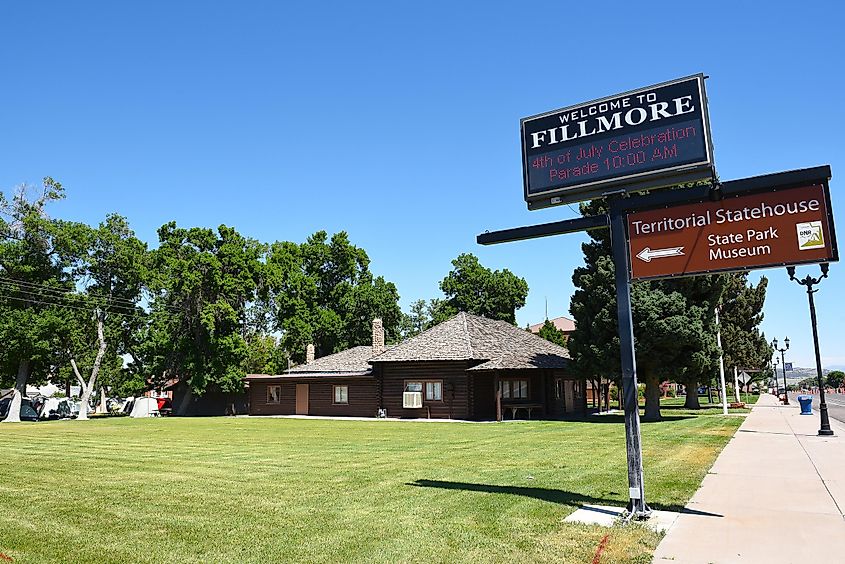Fillmore, Utah: Territorial Statehouse State Park Museum sign