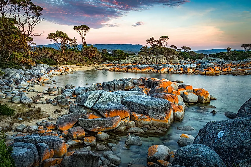 Bay of Fires at Binalong bay in Tasmania. 