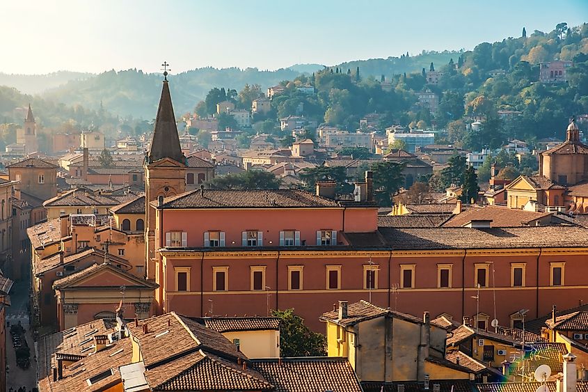 Aerial view of Bologna old town, Italy.