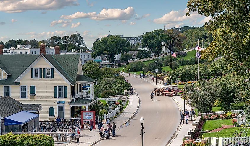 The beautiful downtown of Mackinac Island, Michigan.