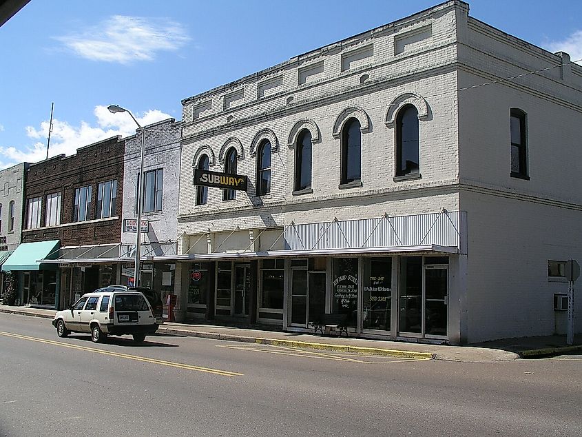 Car on the street in downtown Henderson, Tennessee, United States, 2004.