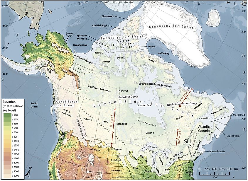 Map of the Laurentide Ice Sheet across North America during the Last Glacial Maximum