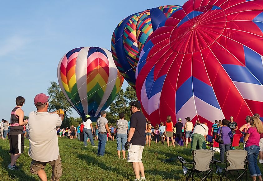 Hot air balloons taking off in Metamora, Michigan.
