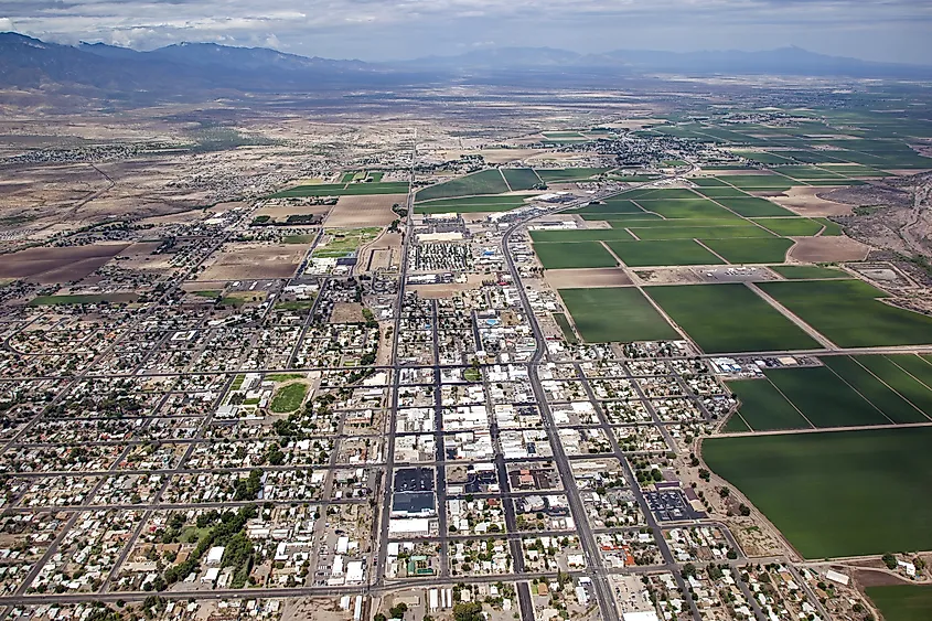 Aerial view of Safford, Arizona.