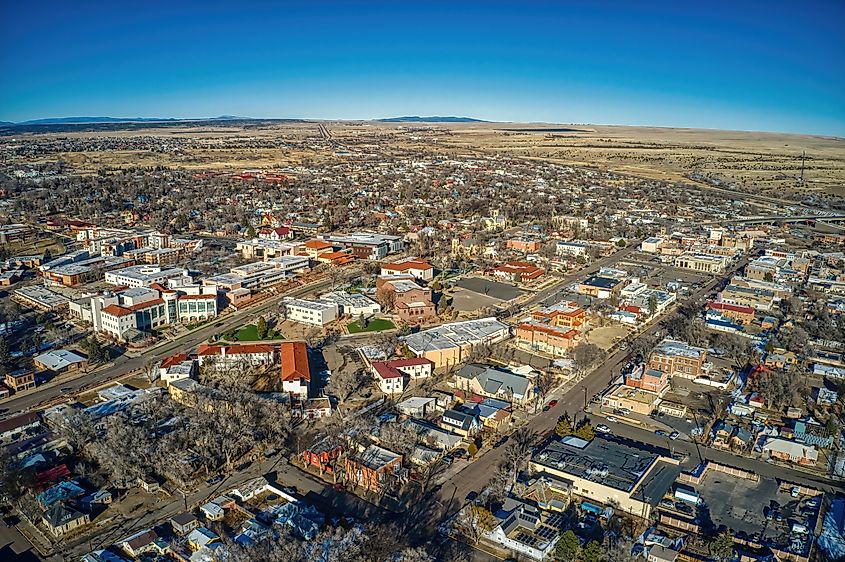 Aerial View of the College Town of Las Vegas, New Mexico in Winter