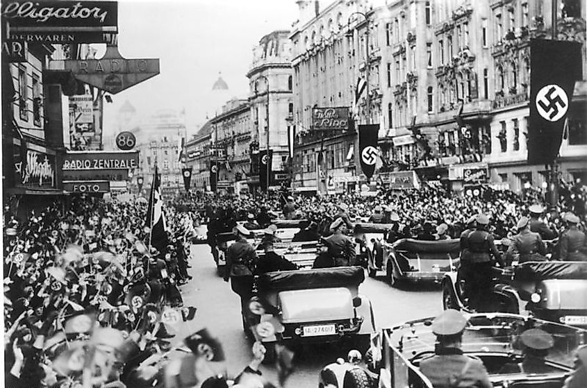 Cheering crowds greet the Nazis in Vienna.