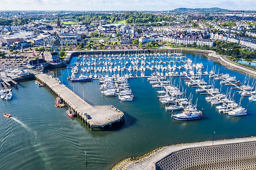 Aerial view of the marina in Bangor, Northern Ireland.