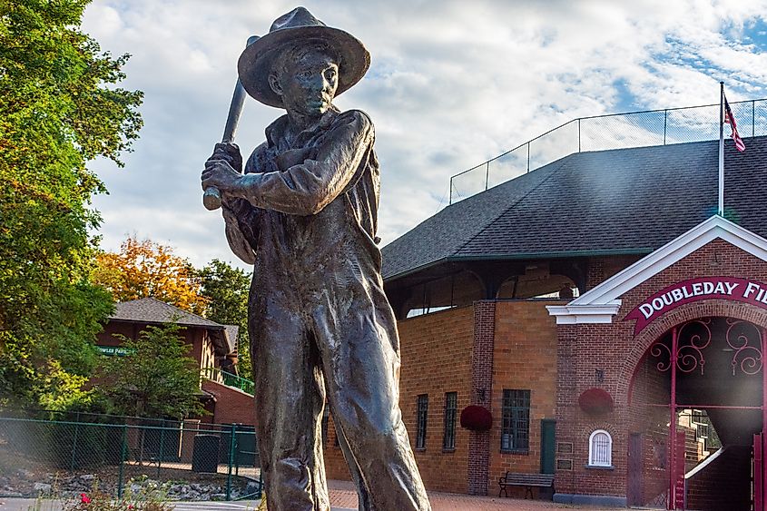 Cooperstown, New York 10-01-2024 The Sandlot sculpture in front of Doubleday Fiels