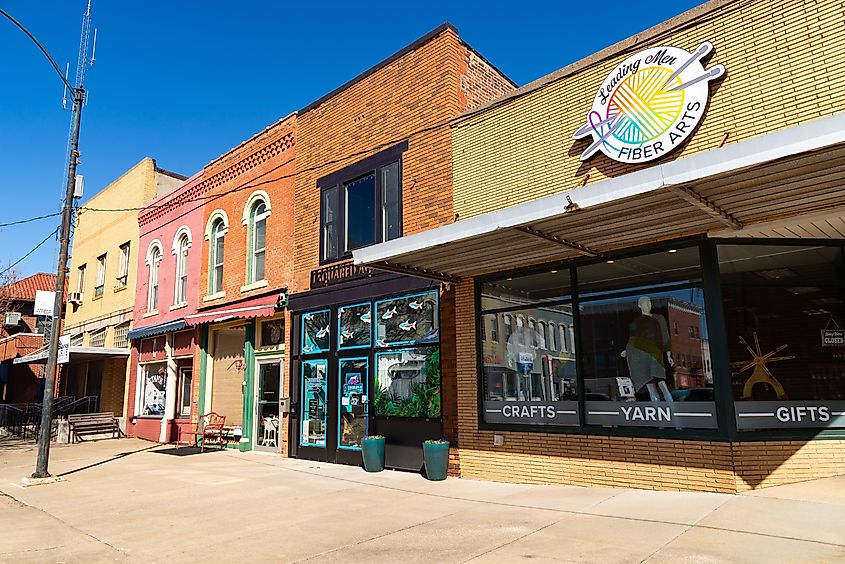 Exterior of downtown building and storefront in Clinton, Illinois.