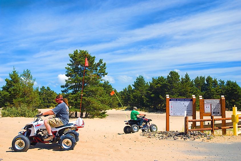 Visitors four-wheeling at the Oregon Dunes National Recreation Area.