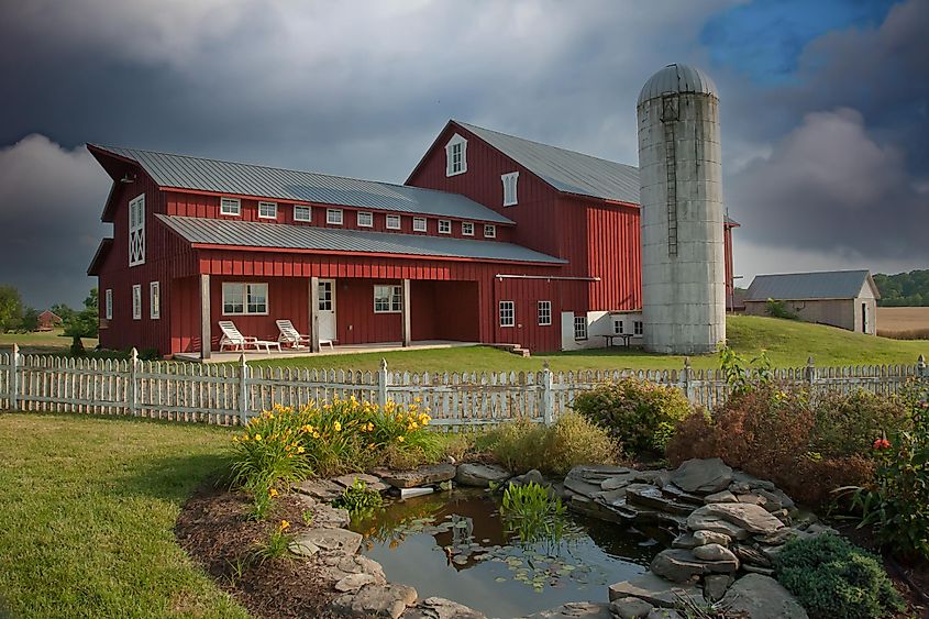 A barn with silo on a farm near Emmitsburg, Maryland.