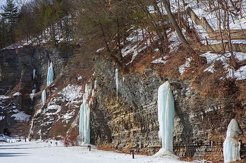 Frozen Waterfalls at Watkins Glen State Park, Watkins Glen, New York. 