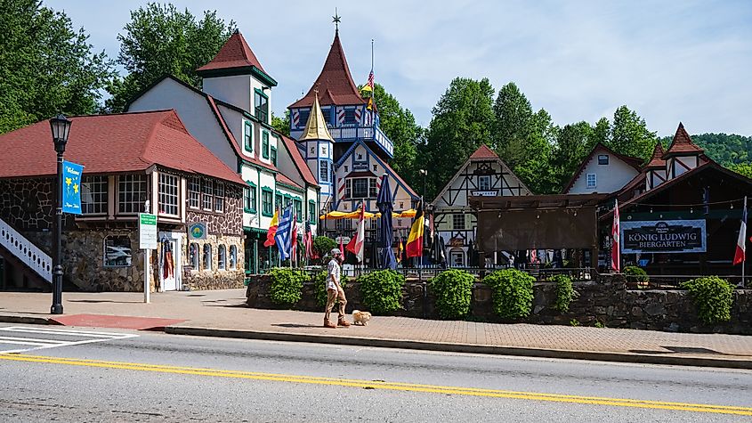 Cityscape view of the Bavarian style architecture in this small mountain town of Helen in the northeast region of the state