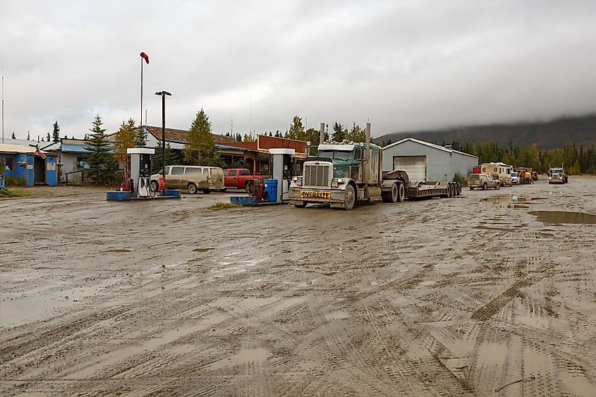 Big truck at roadhouse Cold Foot Alaska at the Dalton Highway.