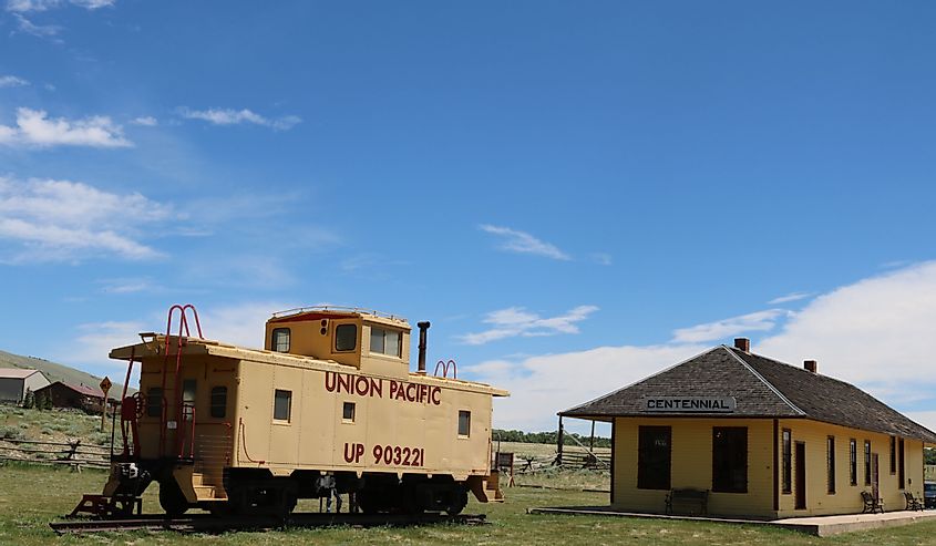 Centennial, Wyoming, Antique Union Pacific conductor's car. Caboose. Living quarters. Union Pacific rail worker's berth.