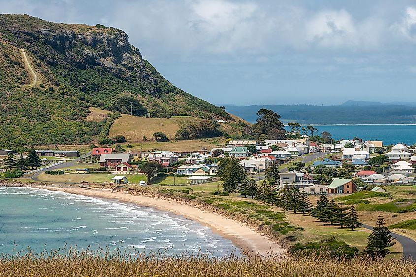 The town at the base of The Nut in Stanley, Tasmania, Australia