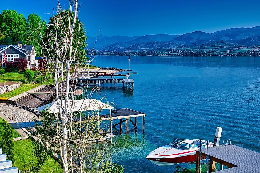 Lake Chelan and the surrounding hills near Chelan, Washington.