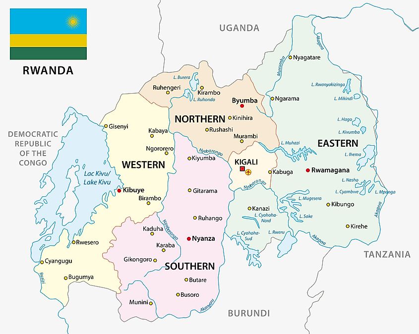 Map of Rwanda showing Lake Ihema.