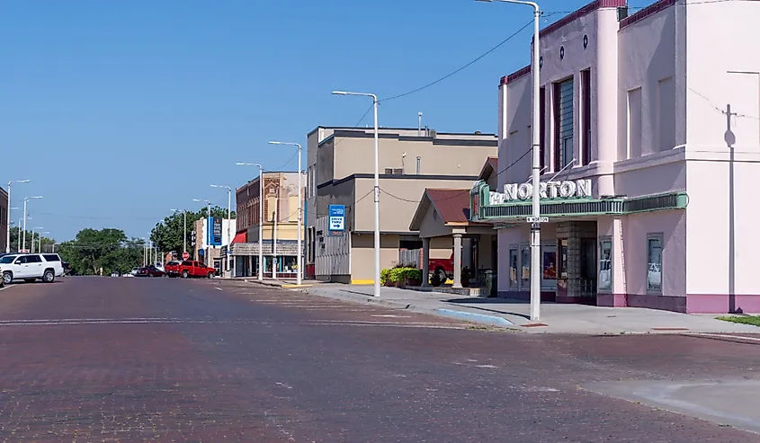 Downtown streets of the small rural Kansas town of Norton