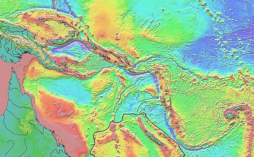Seafloor topographic map of area adjacent to New Britain Trench.