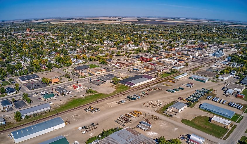 Aerial View of Downtown Wahpeton, North Dakota in Summer