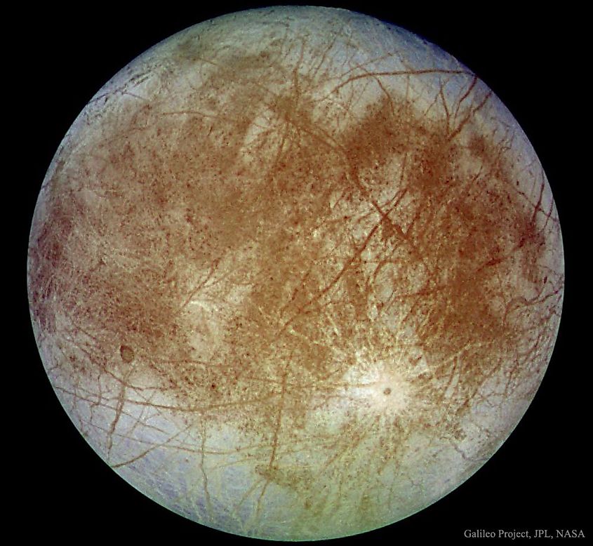 Global view of Europa taken by the Galileo spacecraft, NASA