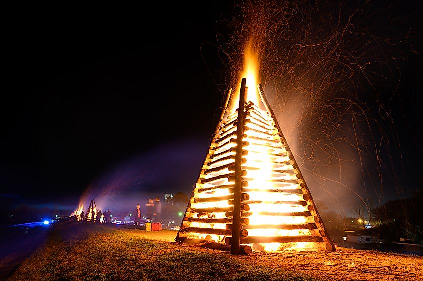 Annual Christmas bonfires in Lutcher, Louisiana.