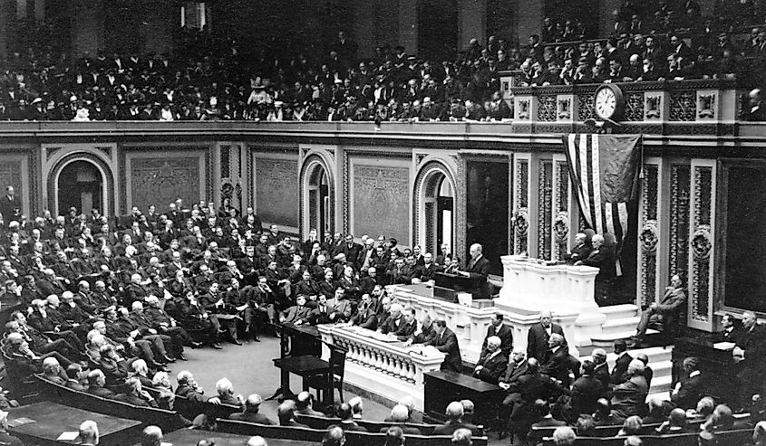 President Woodrow Wilson addressing Congress.