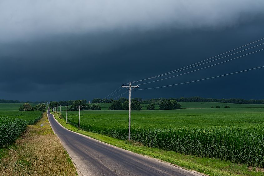 Incoming thunderstorm clouds over rural countryside in Bureau County, Illinois