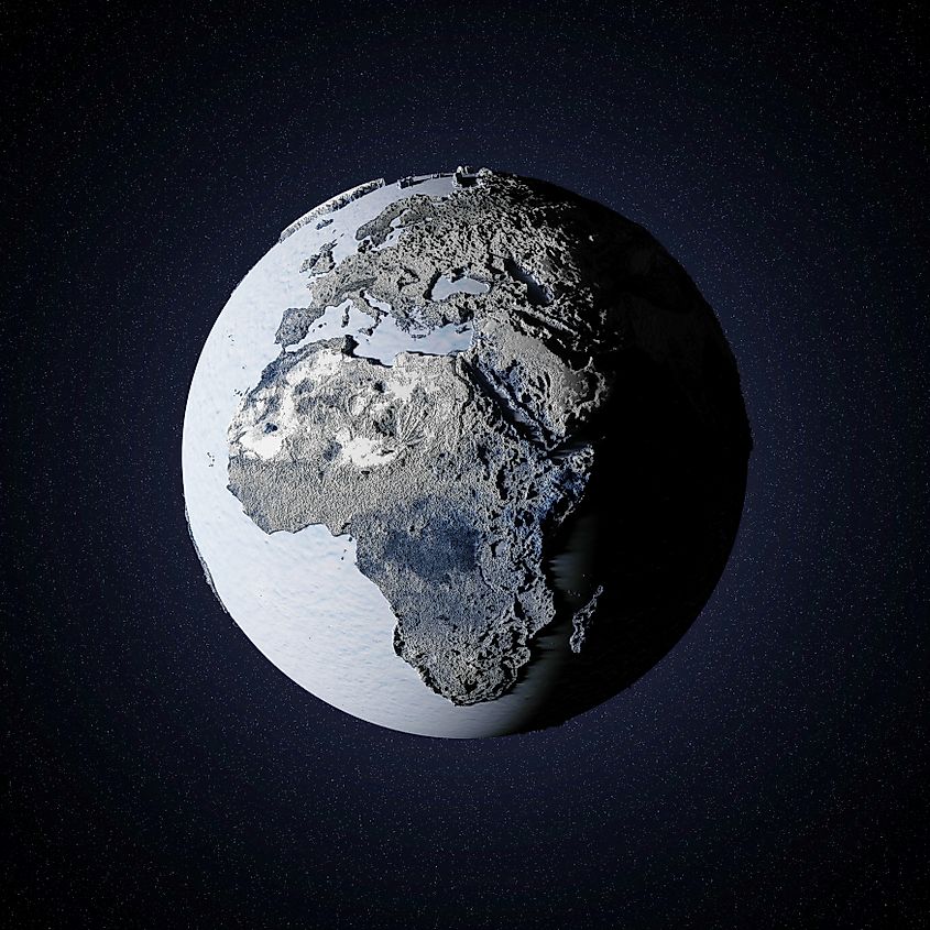 A frozen Earth covered in ice, illustrating a world without solar heating.