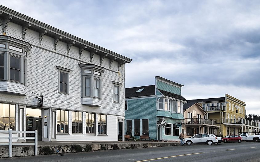 Victorian style houses in Mendocino, California during winter