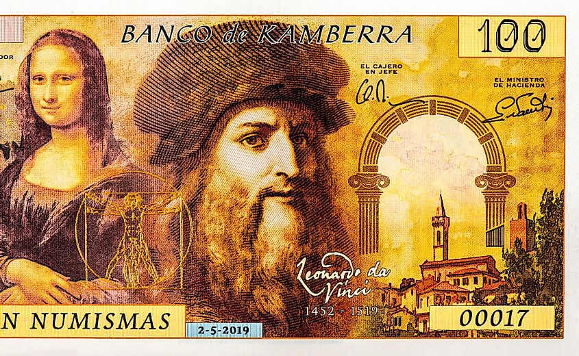 Leonardo Di Ser Piero Da Vinci, Mona Lisa, portrait from 50 Numismas Canberra 2019 Banknote