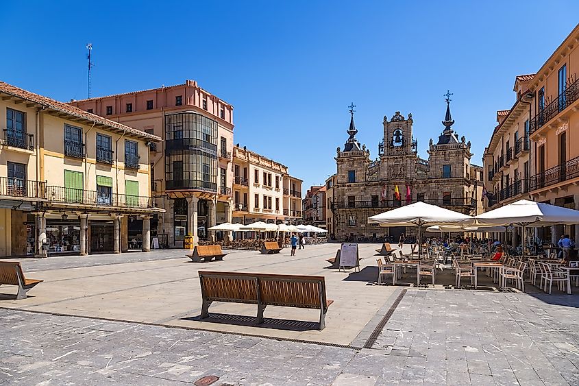 Town square with the Town Hall in Astorga, Spain.