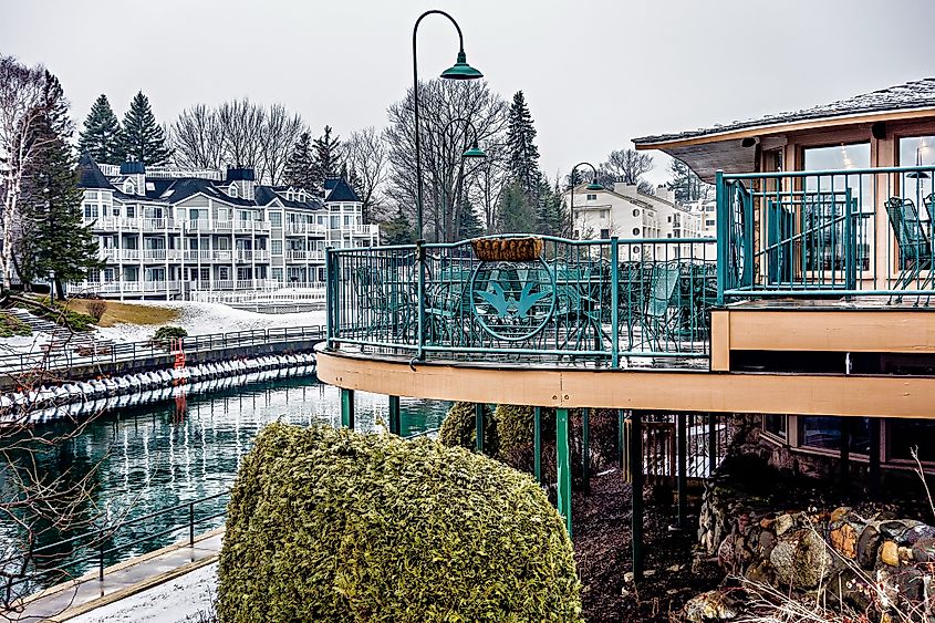 Charlevoix Town and South Pier Lighthouse on Lake Michigan.