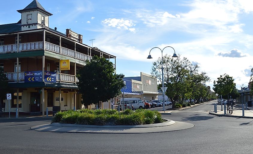 Rose and George Streets in Wee Waa, New South Wales.