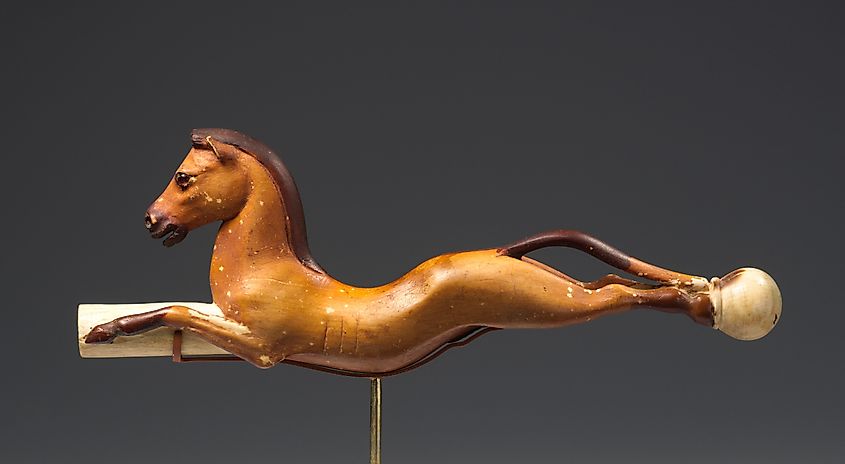 The horse was probably introduced to Egypt by the Hyksos, and became a favourite subject of Egyptian art, as in this whip handle from the reign of Amenhotep III