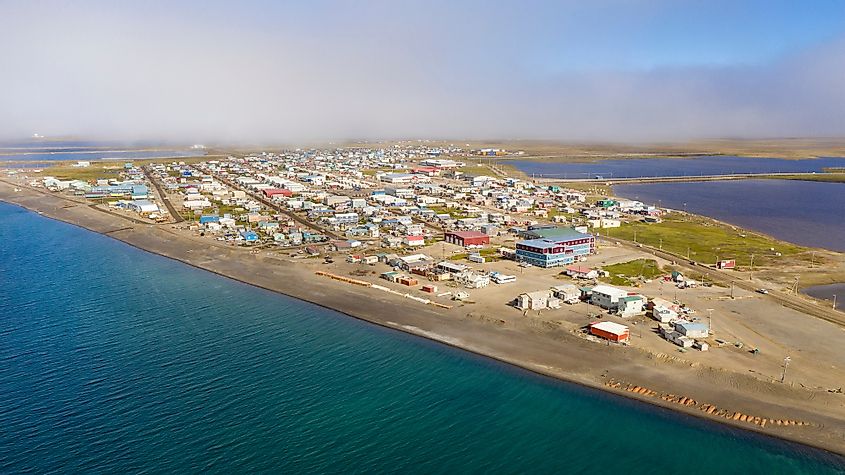 Aerial view of Utqiaġvik, Alaska.