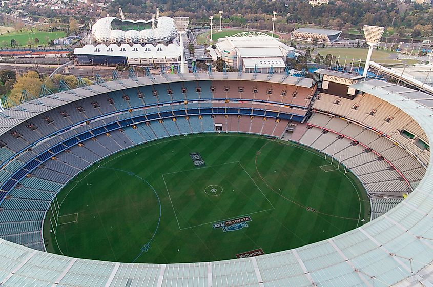 The Melbourne Cricket Ground football and cricket stadium. Editorial credit: Nils Versemann / Shutterstock.com