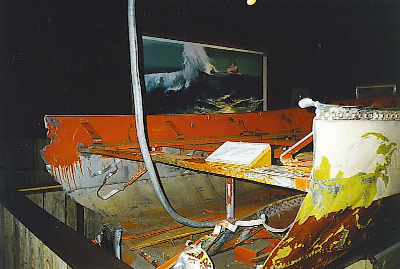 One of the Edmund Fitzgerald's lifeboats, on display at the Valley Camp museum ship.