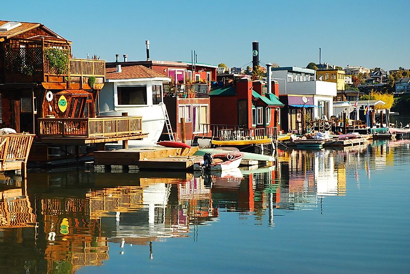 The houseboats of Sausalito, California have been a landmark in the northern California town for decades, via James Krikkis/ Shutterstock