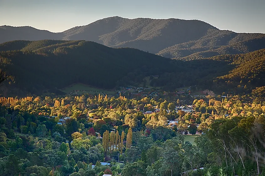 Aerial view of Bright, Victoria, Australia.