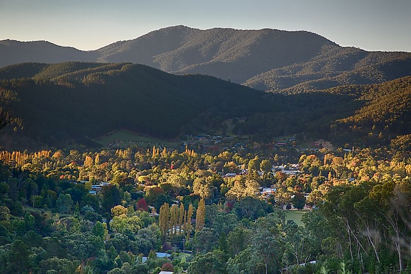 Aerial view of Bright, Victoria, Australia.