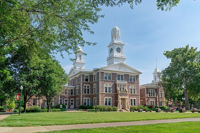 Old Main hall on the campus of the University of South Dakota in Vermillion, South Dakota.