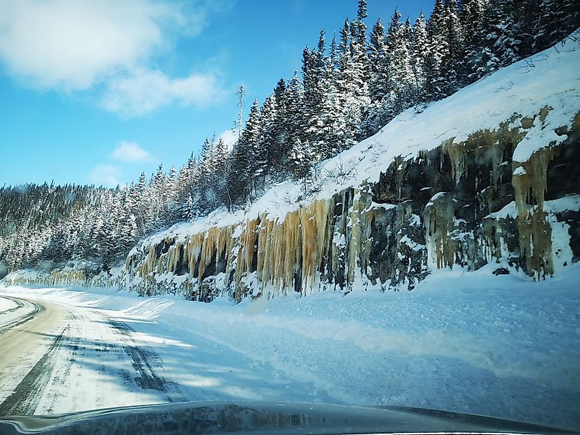 Transcanadian Highway to Fermont during winter in Quebec, Canada.