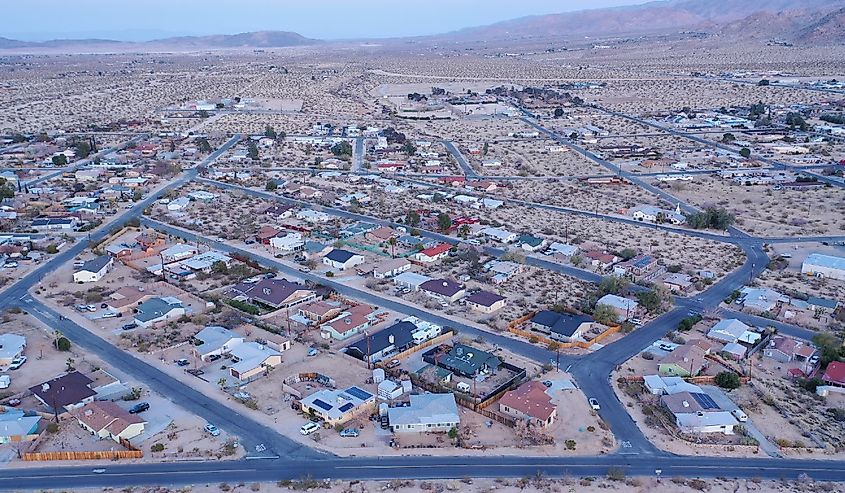 Sunrise and aerial view of Joshua Tree, California.