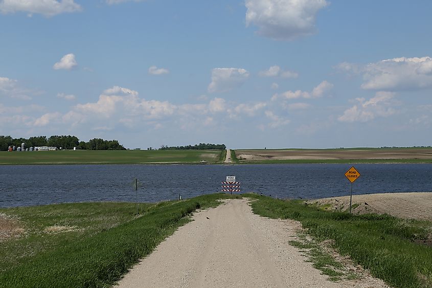 Flooded road near Devil's Lake, North Dakota